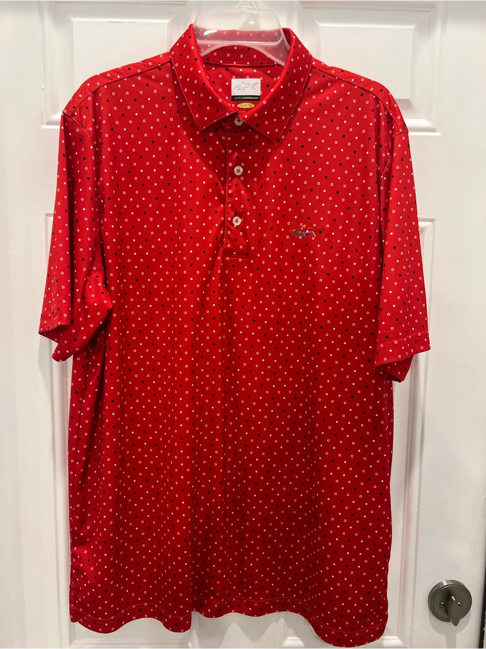 Greg Norman Men's Short Sleeve Size L Performance Golf Polo Red Collared # 981